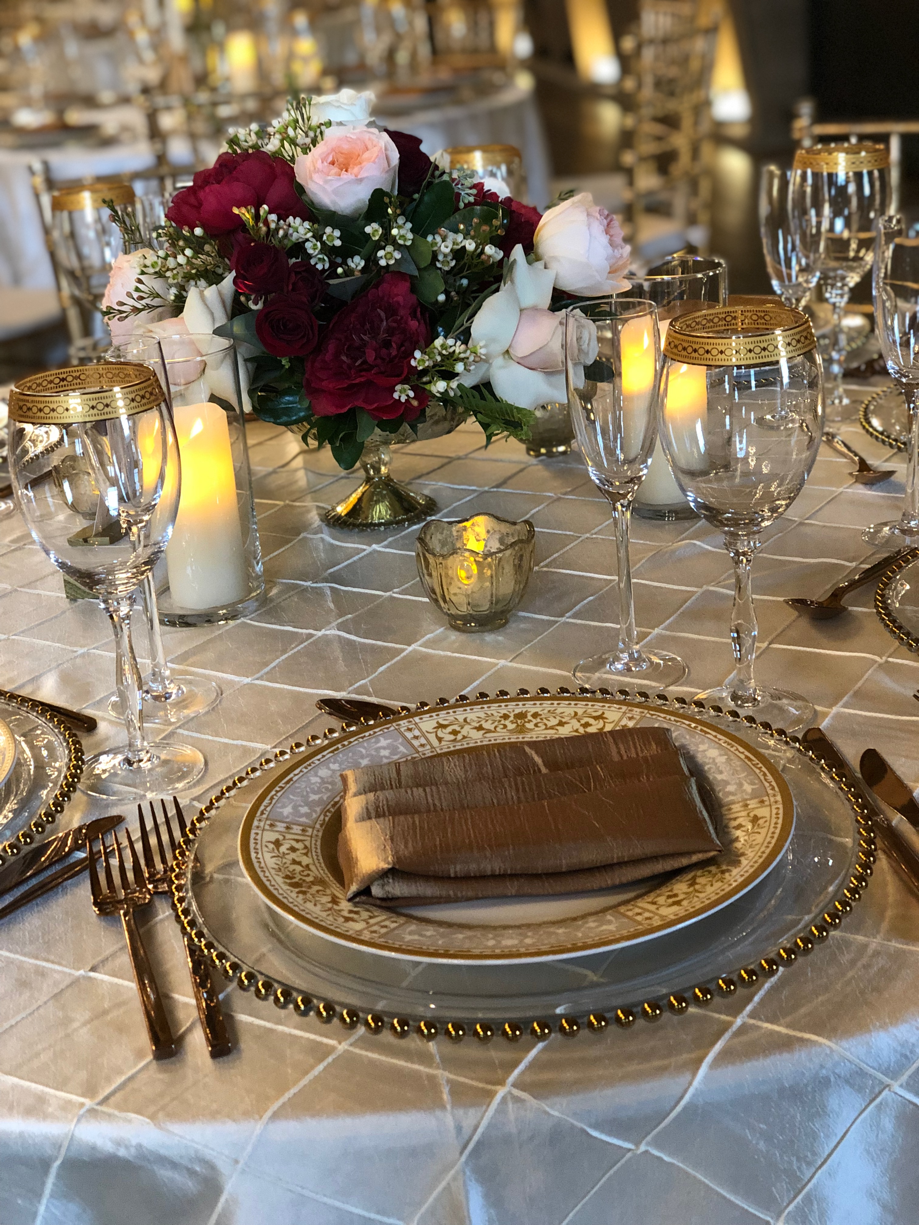 Ivory pintuck linen with golden accents