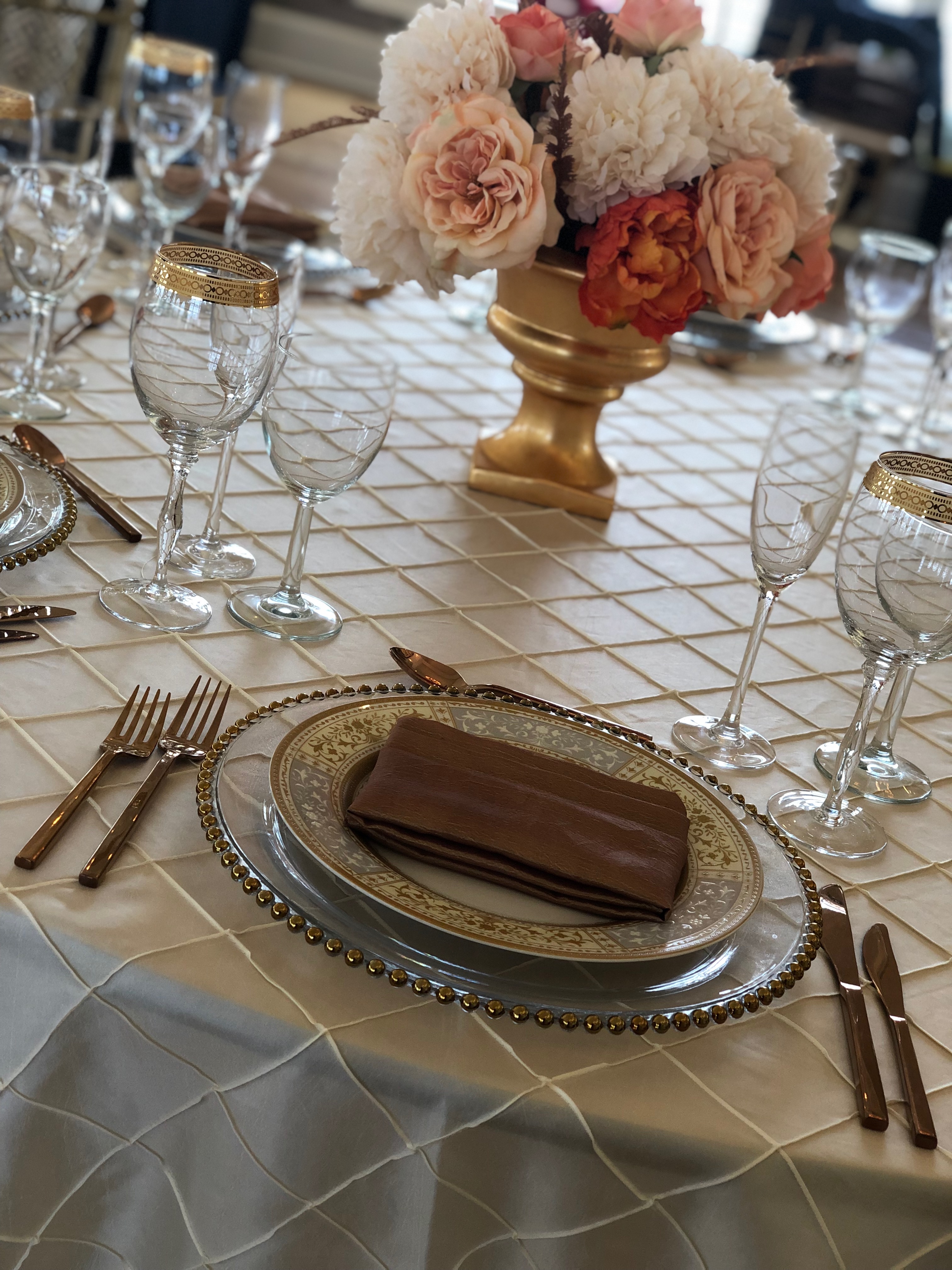 Ivory pintuck linen with Versaille and Gold bamboo set