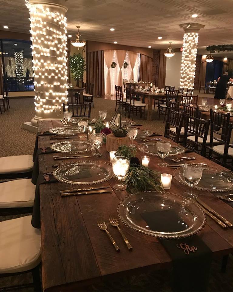 Gold Beaded Chargers and Gold Flatware Rustic Wedding