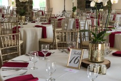 White linen with apple red napkins