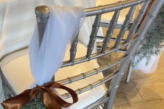 Silver chiavari chair with lace and satin accent
