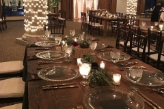 Gold Beaded Chargers and Gold Flatware Rustic Wedding