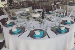 White and Turquoise with Cake Centerpieces