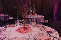 Blush and Gold with Wood and Crystal Tree Centerpieces